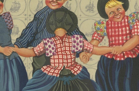 Joyful Children's Round Dance in Spakenburg Costume, Dutch Folk Art Print, 1932, close-up 1