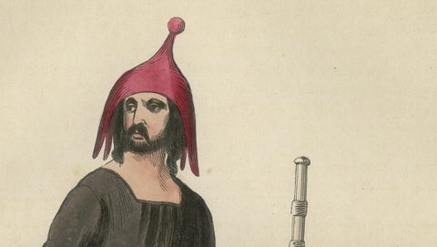 Antique Kurdish Warrior Print, Hand-Colored Ottoman Costume Lithograph, 1852, close-up 1