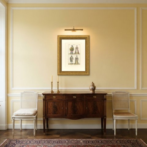 Courtier, Court Lady, Louis XIV and Maria Theresa of Austria, Lithograph, 1842, shown framed in a room