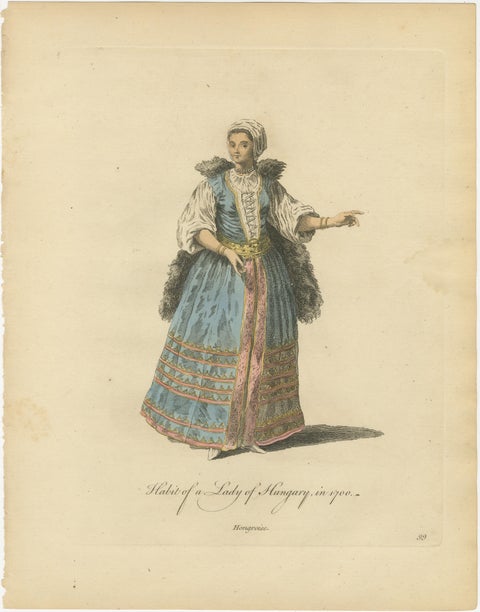 Hungarian Gentleman & Lady Costume Engravings, Hand-Colored Pair, 1749, view 3