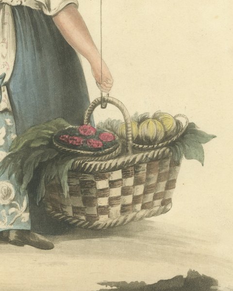 Gardener's Wife of Rotterdam with Produce, Antique Print, 1817, close-up 3