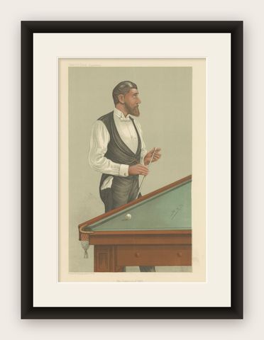 Elegance at Play: John Roberts Jr., Billiards Virtuoso, Vanity Fair 1885 by Spy, shown framed