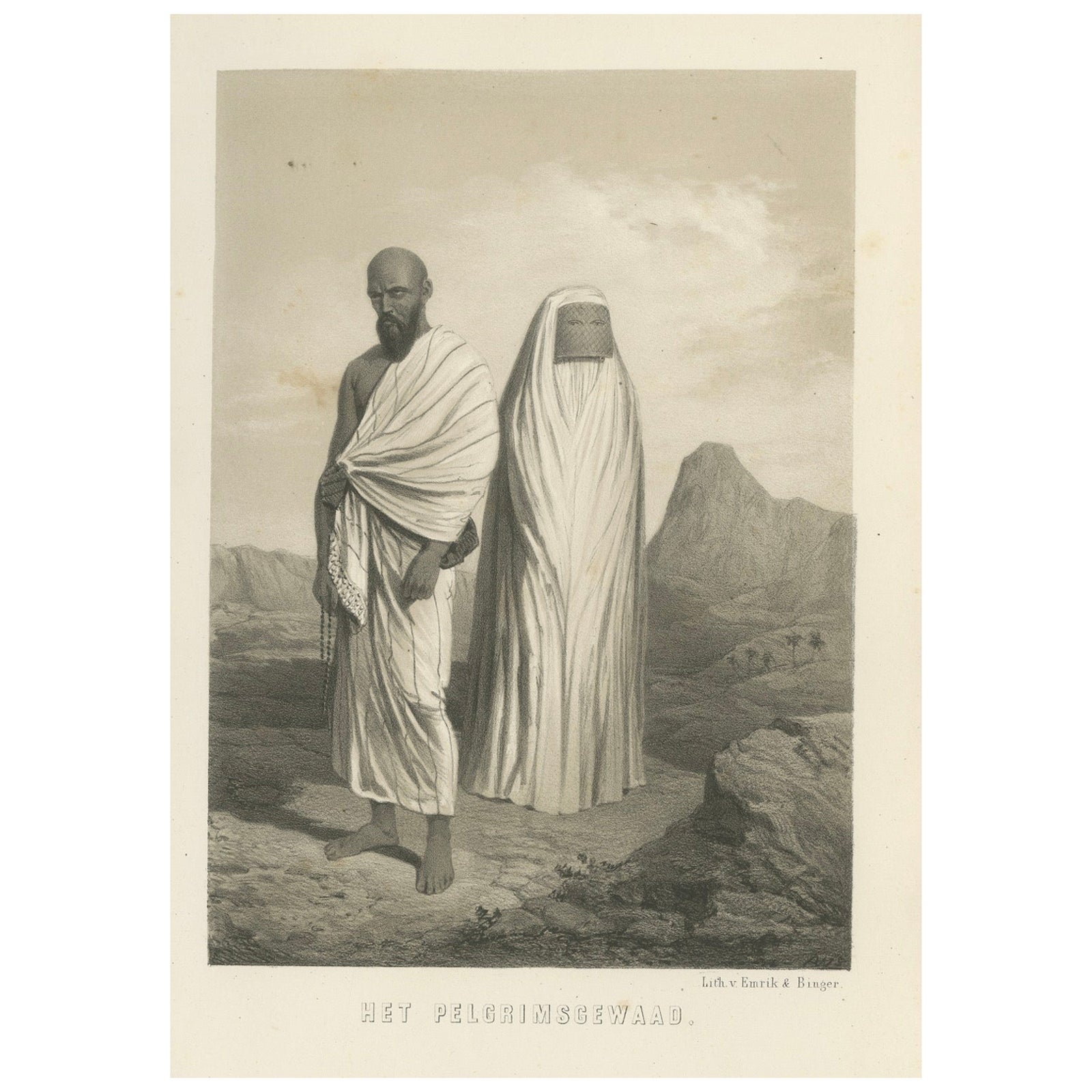 Islamic Costume Print Pilgrim Attire of Mecca, 1863 Dutch Lithograph