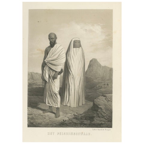 Islamic Costume Print Pilgrim Attire of Mecca, 1863 Dutch Lithograph
