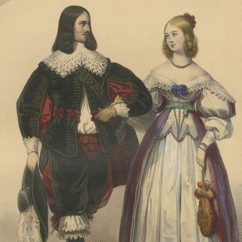 Louis XIII & Anne of Austria French Court Costume Lithograph, 1847, close-up 2