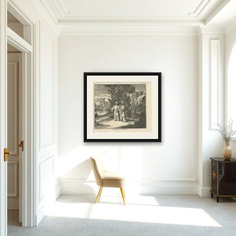 Original Antique Costume Print of Tonkin People from Vietnam in Asia, 1730, shown framed in a room