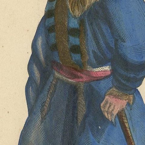 Antique Costume Print of a Kureck Woman by Wahlen, 1843, close-up 1