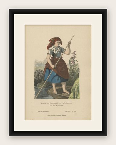 Antique Costume Print of a Peasant Girl from Spreewald in Germany, C.1880, shown framed