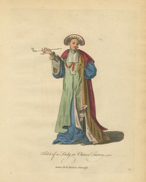 Antique Costume Print Lady in Chinese Tartary Jefferys, 1749, close-up 1