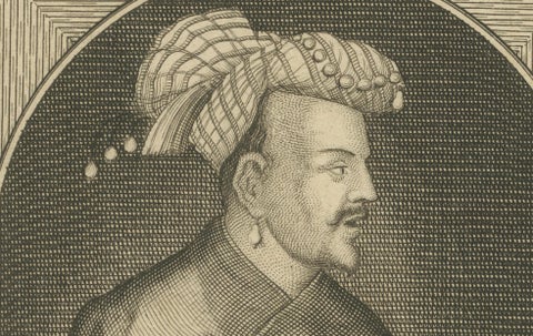 Mughal Nobles Asad Khan & Khan Jahan Portrait Engraving, Valentijn, c.1726, close-up 6