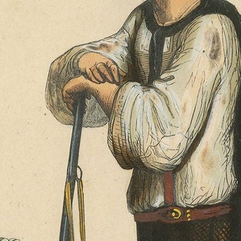 Antique Costume Print of Hunter in the Ziller Valley by Wahlen '1843', close-up 1