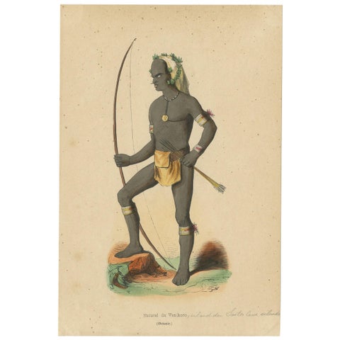 Antique Costume Print of a Warrior of Vanikoro Island by Wahlen, 1843