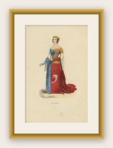 Anne d'Auvergne: Nobility in Heraldic Robes, Hand-colored in 1847, shown framed