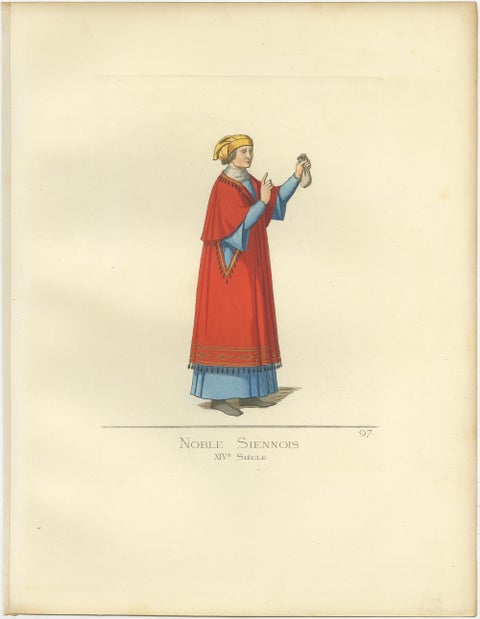 Antique Print of a Nobleman from Siena, Italy, 14th Century, by Bonnard, 1860, view 2