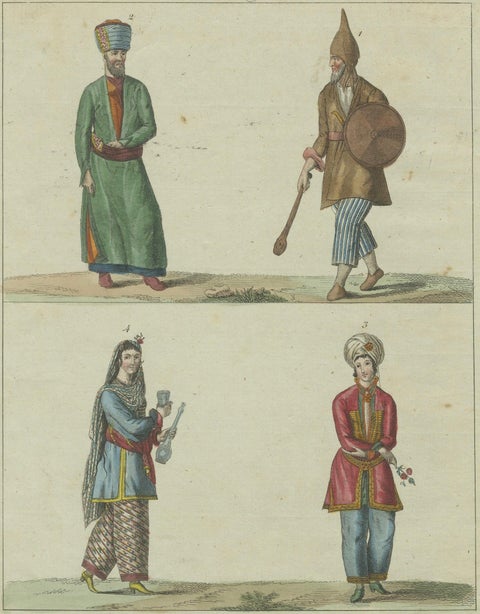 Antique Hand-Colored Print of Turkish or Ottoman Costumes Plate XII, circa 1800, close-up 2