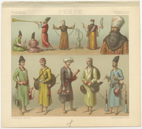 Persian Costume Lithographs, Musicians & Figures, Paris c.1888 Set of 3, view 3