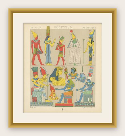 Antique Print of Ancient Egyptian Costumes by Racinet, 1888, shown framed
