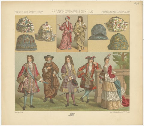 Pl. 108 Antique Print of French 17th-18th Century Costumes by Racinet, view 4