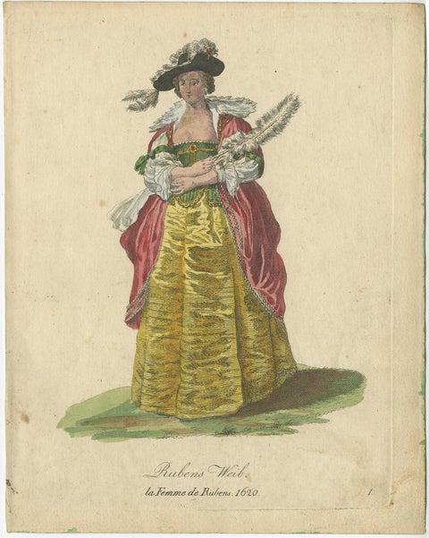 Antique Costume Print of Ruben's Wife in 1620, Published in 1805, view 2