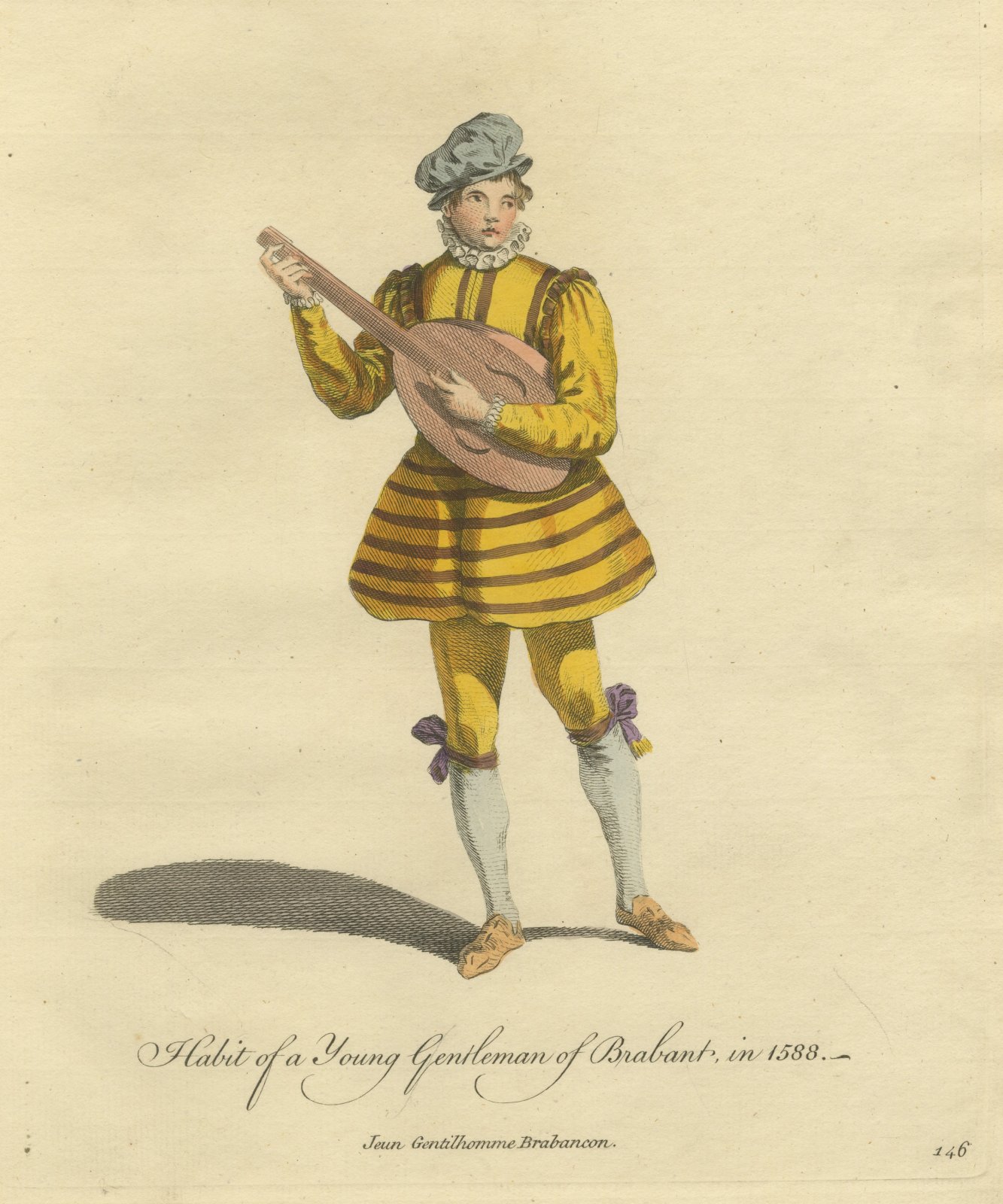 Young Gentleman of Brabant with a Lute in 1588, Jefferys Costume Plate, 1757