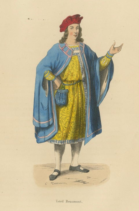 Lord Beaumont in Courtly Attire, Costume Di Moyen Age, 1847, close-up 4
