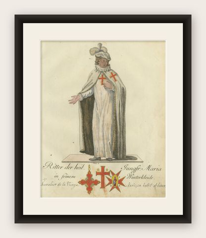 Knight of the Holy Virgin Mary in Winter Attire: 18th-Century Engraving, shown framed