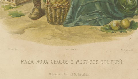 Original Antique Costume Print of Peruvian Mestizos, "Raza Roja", c.1880, close-up 4