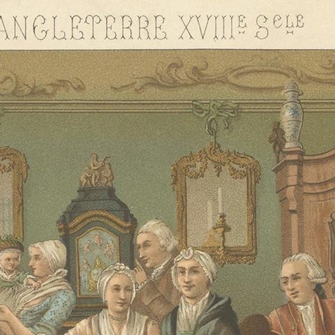 Pl. 159 Antique Print of 18th Century English Costumes by Racinet, 'circa 1880', close-up 1
