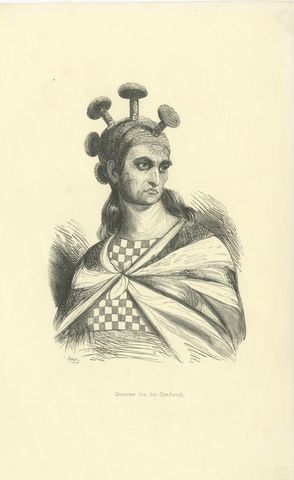 Warrior of the Sandwich Islands, Antique Wahlen Costume Print, 1843-1844