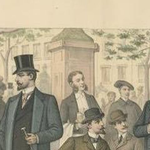 Original Handcolored Antique Fashion Print for Men, Published in October, 1898, close-up 1