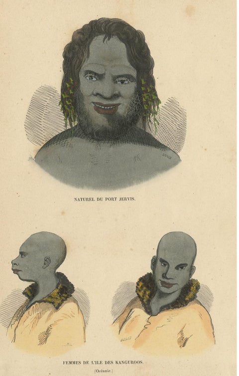 Antique Costume Print of an Inhabitant of Port Jervis & Women of Kangaroo Island, view 3