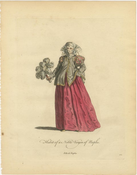Italian Noblewomen Costume Engravings from Naples, Hand-Colored, 1749, view 3