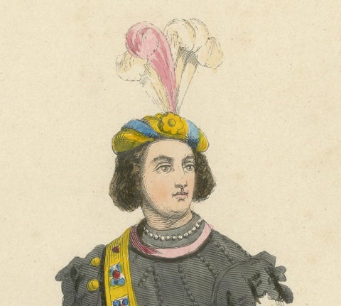The Gallant Courtier: A Nobleman's Fashion in 'Costume du Moyen Âge, 1847, close-up 3