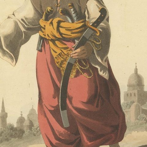 Antique Print of Mameluke of Egypt, the Military Costume of Turkey, 1818, close-up 2