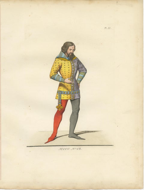 Set of Four Medieval Figures, Hand-Colored Costume Engravings, France 1845, view 5