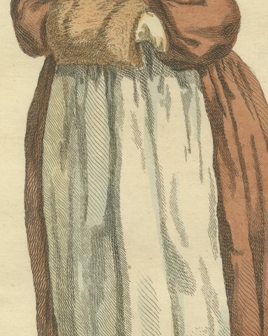 Citizen's Wife of London in 1640 with Fur Muff, Jefferys Costume Print, 1757, close-up 2