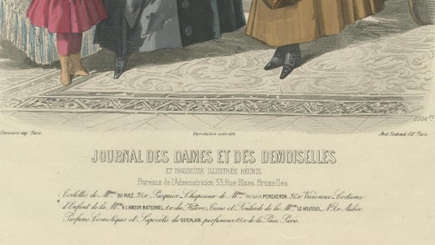 French Fashion Print, Interior Mirror Scene, Parisian Ladies, c.1887, close-up 3