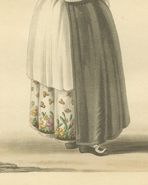 Woman of North Holland, Gold Head Ornament, Antique Ackermann Print, 1817, close-up 2