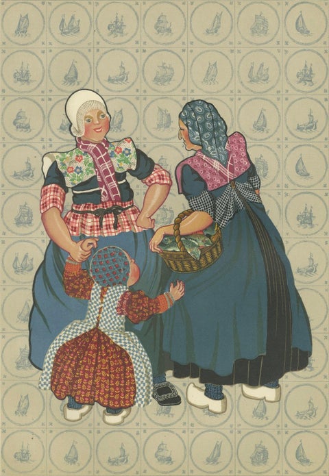 Spakenburg Women in Sunday Dress with Child, Dutch Costume Print (1932), close-up 6