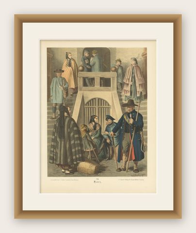 Antique Costume Print of People in the Harz Region in Germany, ca. 1890, shown framed