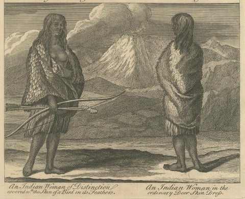 Inhabitants of California, Indigenous Dress and Daily Life Engraving, c1774, close-up 4