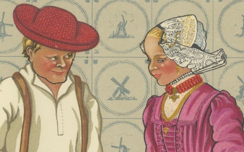 Traditional Market Day Costumes and Cheese Porters of West Friesland, c.1930, close-up 2