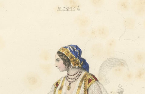 lgeria Moorish Woman, Hand-Colored Costume Lithograph, 1853, close-up 5