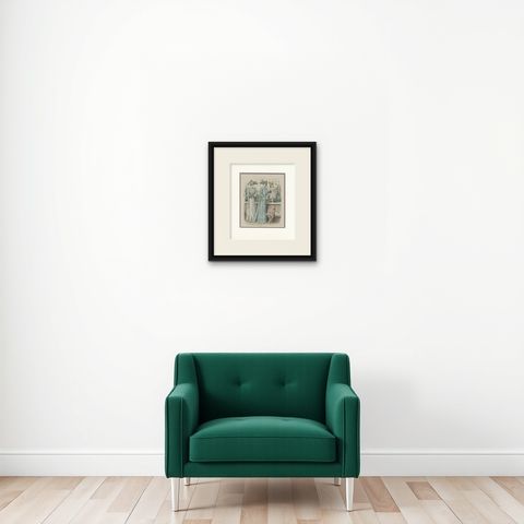 Original Old Vintage Fashion Print in Full Colors. 'c.1900', shown framed on a wall