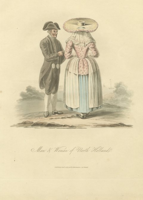 Man and Woman of North Holland, Antique Ackermann Costume Print, 1817