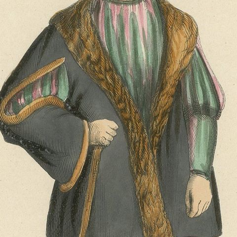Youthful Elegance: A Young Gentleman's Attire in 'Costume du Moyen Âge', 1847, close-up 6