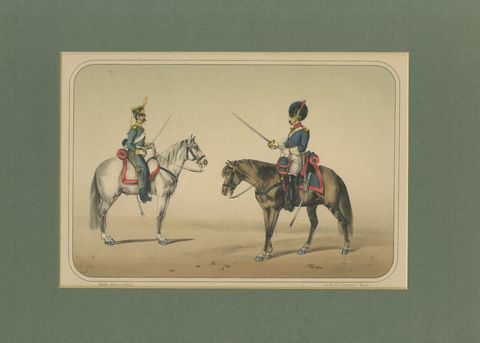 Spanish Cavalry Lithograph by José Villegas: Officers with Sabres, 1861