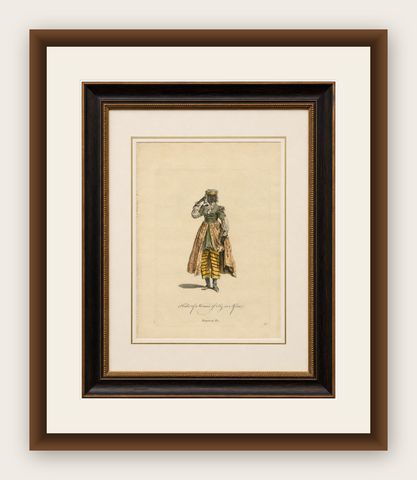 Habit of a Woman of Fez in Africa, Elegant Costume Engraving, 1749, shown framed