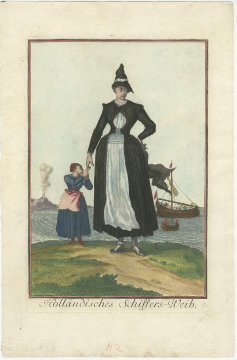 Copperplate Engraving of a Dutch Seaman’s Wife in Traditional Costume, 1703, view 2