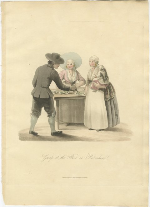 Group at the Fair at Rotterdam, Antique Ackermann Costume Print, 1817, view 2